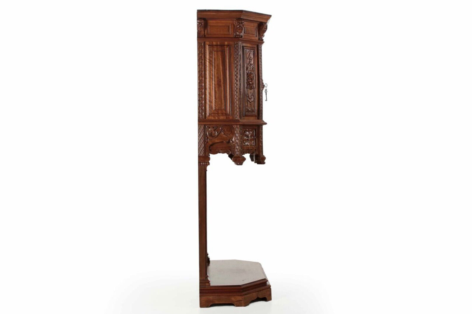 French Gothic Revival Carved Walnut Cupboard Cabinet, 1880