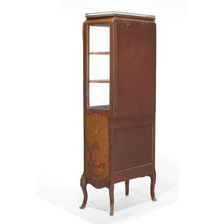 French Vernis Martin Decorated Mahogany Vitrine, Circa 1890