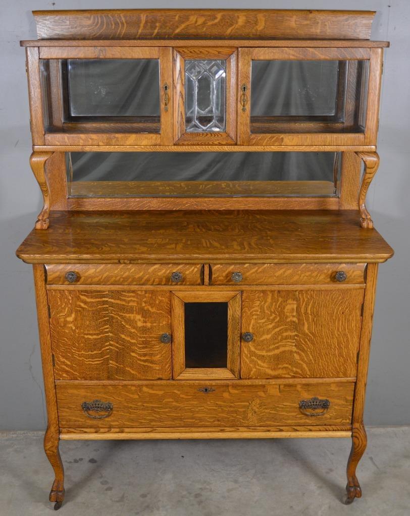 Victorian Oak Claw Foot Curio Sideboard Cabinet #22088