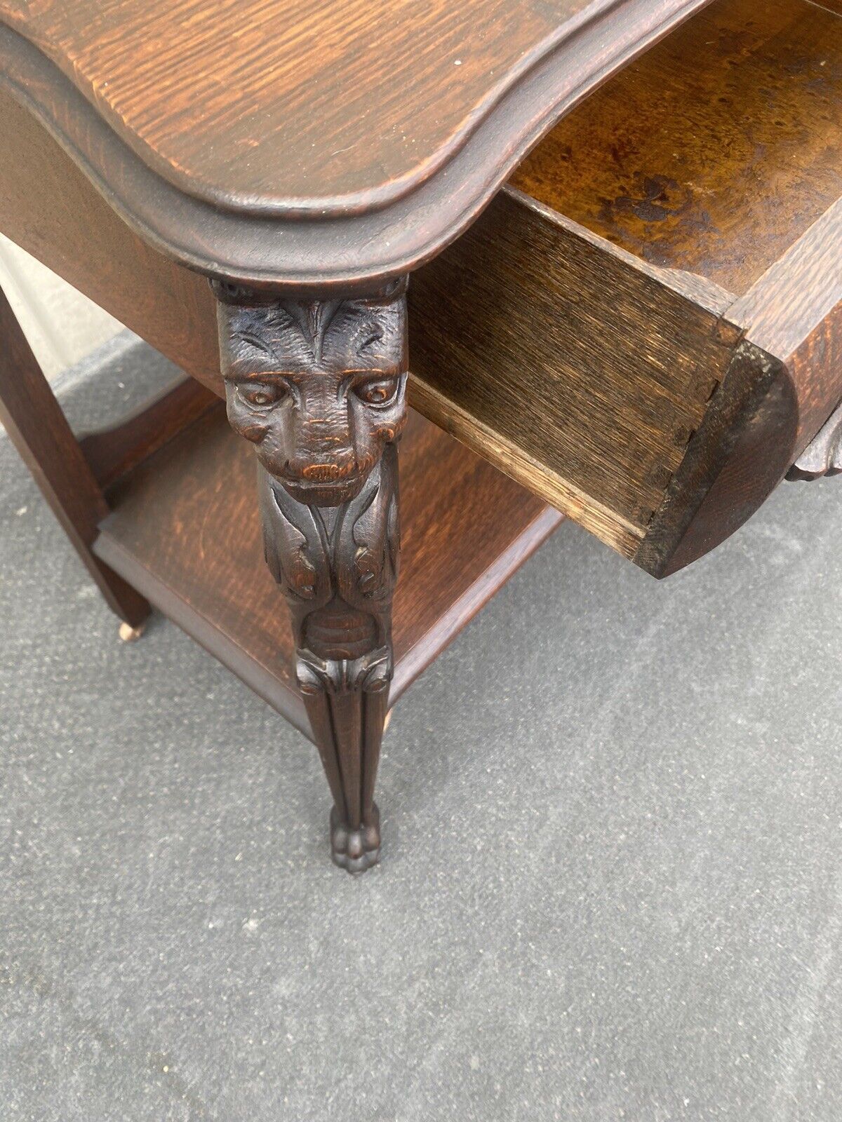 Antique Victorian Oak Lion Headed Sideboard Cabinet