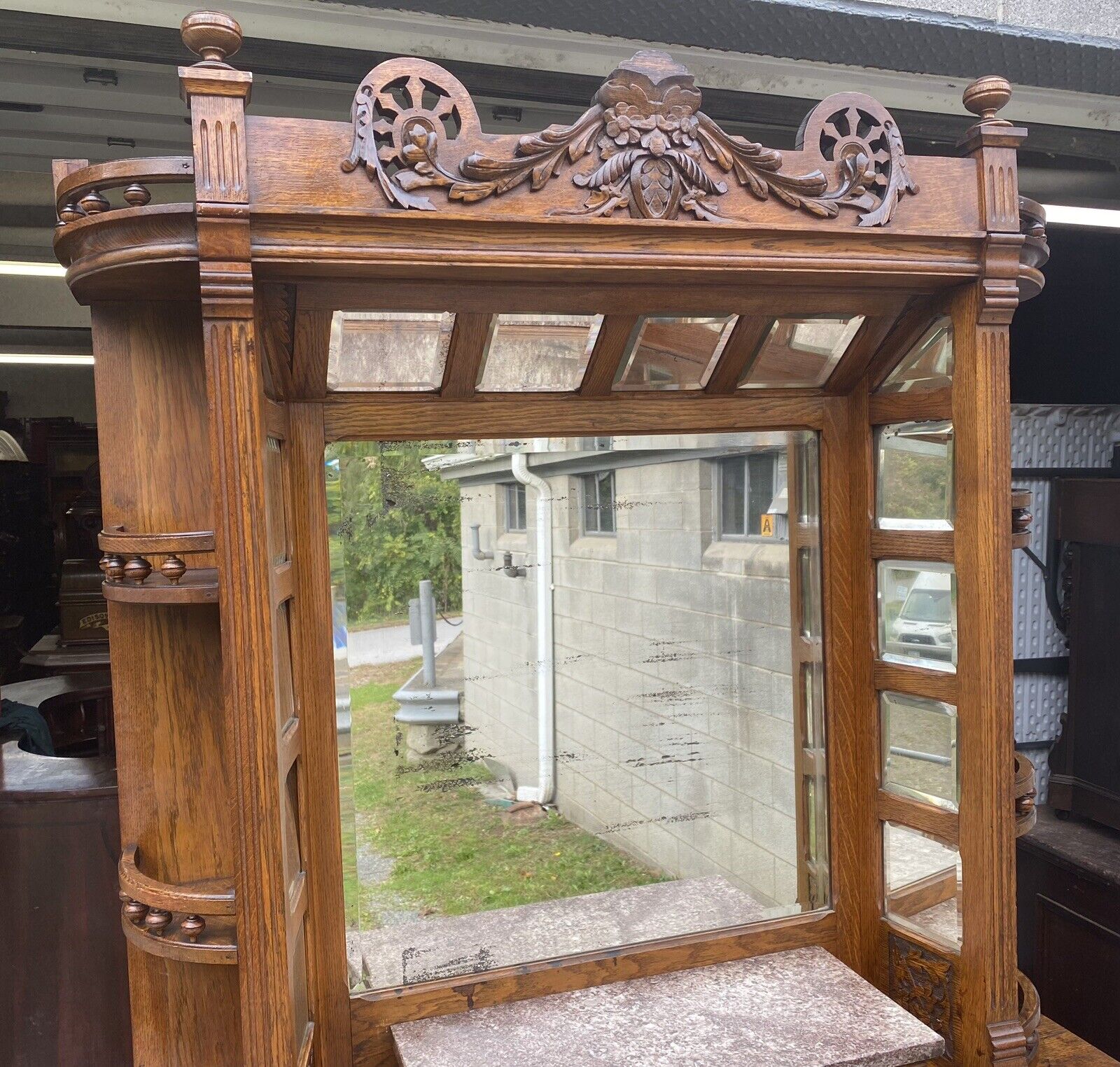 Victorian Oak Barber Shop Bar Cabinet - Antique