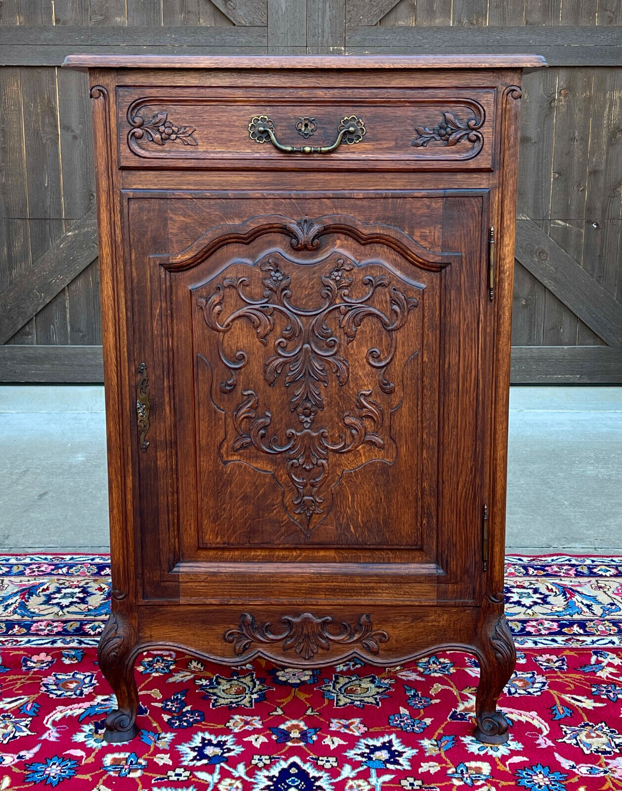 French Louis XV Style Carved Oak Tall Cabinet