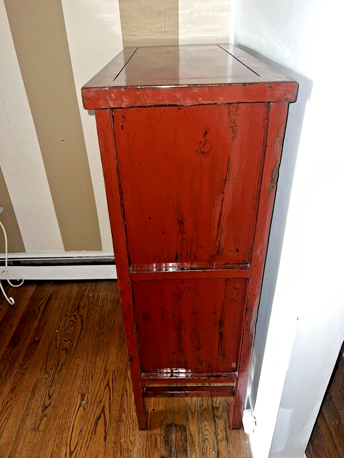 Chinese Qing Red Lacquer Wedding Cabinet Armoire