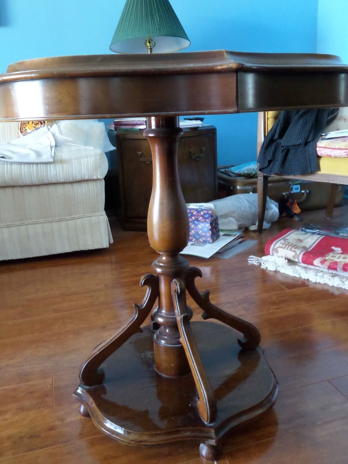 Art Deco Mahogany Table with Leather Embossed Top