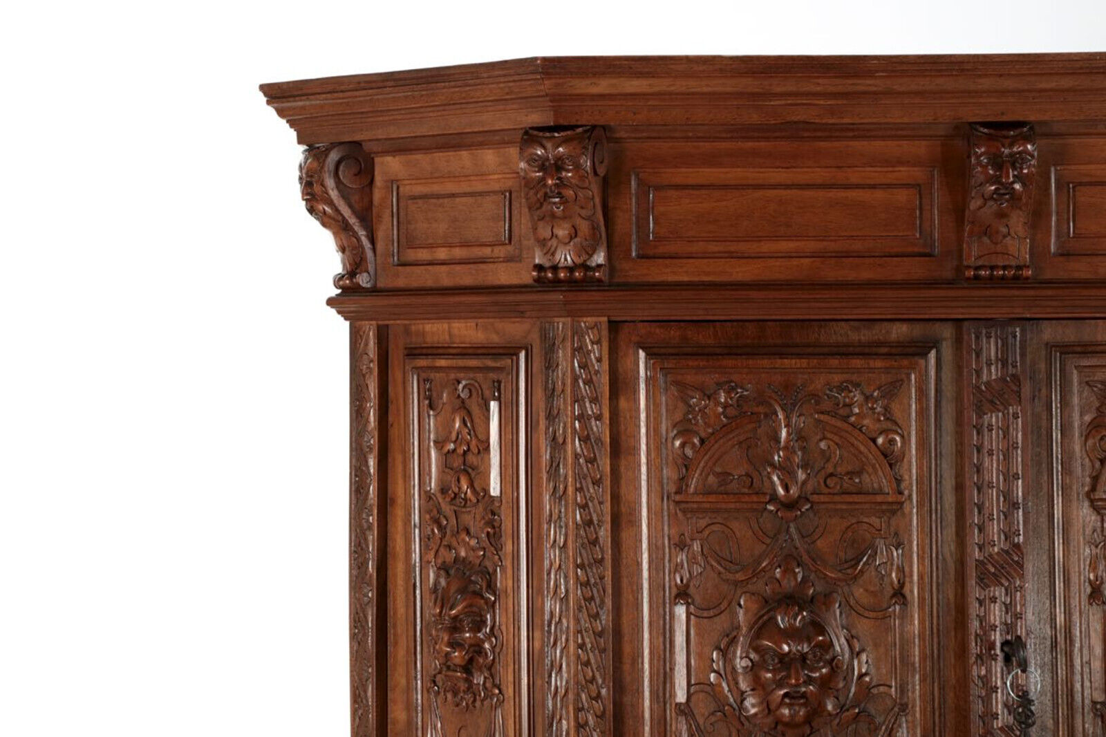 French Gothic Revival Carved Walnut Cupboard Cabinet, 1880