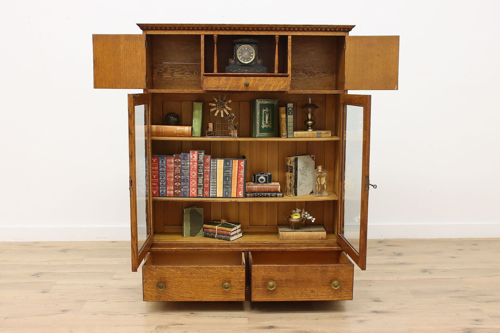 Victorian Carved Oak Display Cabinet or Bookcase #49577