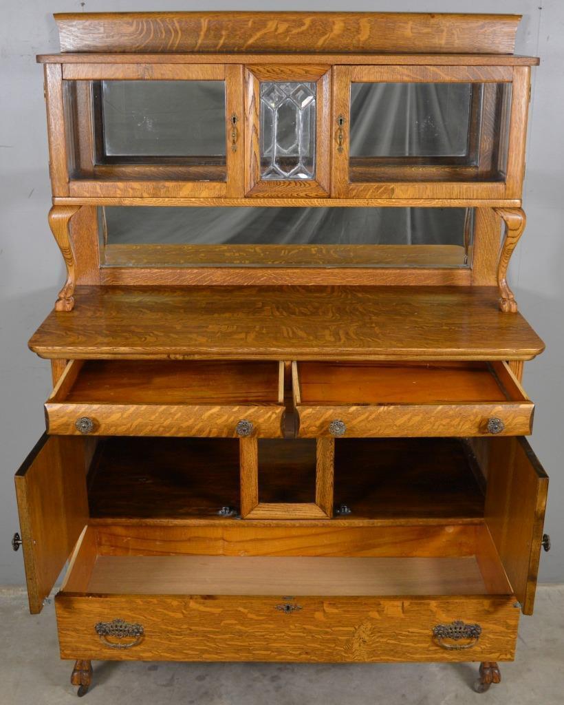 Victorian Oak Claw Foot Curio Sideboard Cabinet #22088