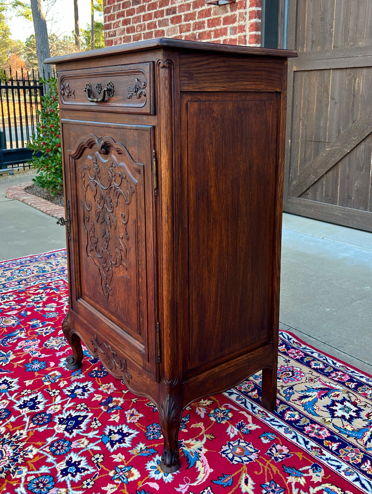 French Louis XV Style Carved Oak Tall Cabinet
