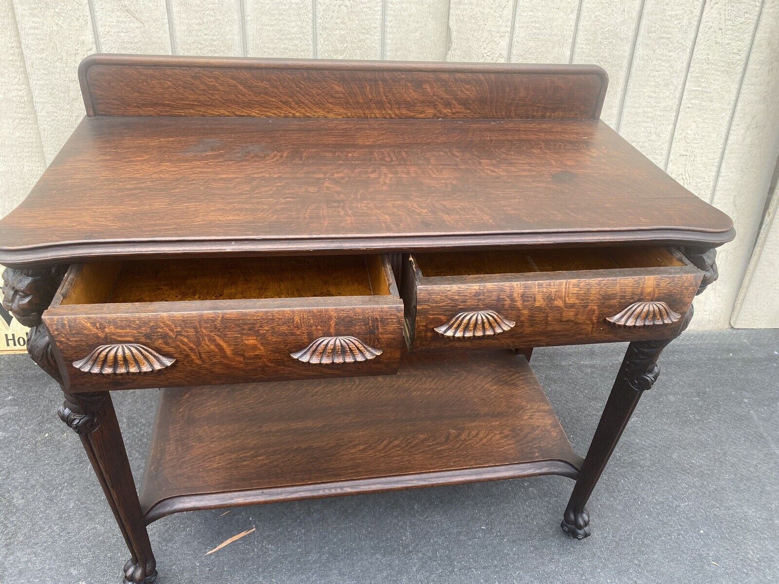 Antique Victorian Oak Lion Headed Sideboard Cabinet