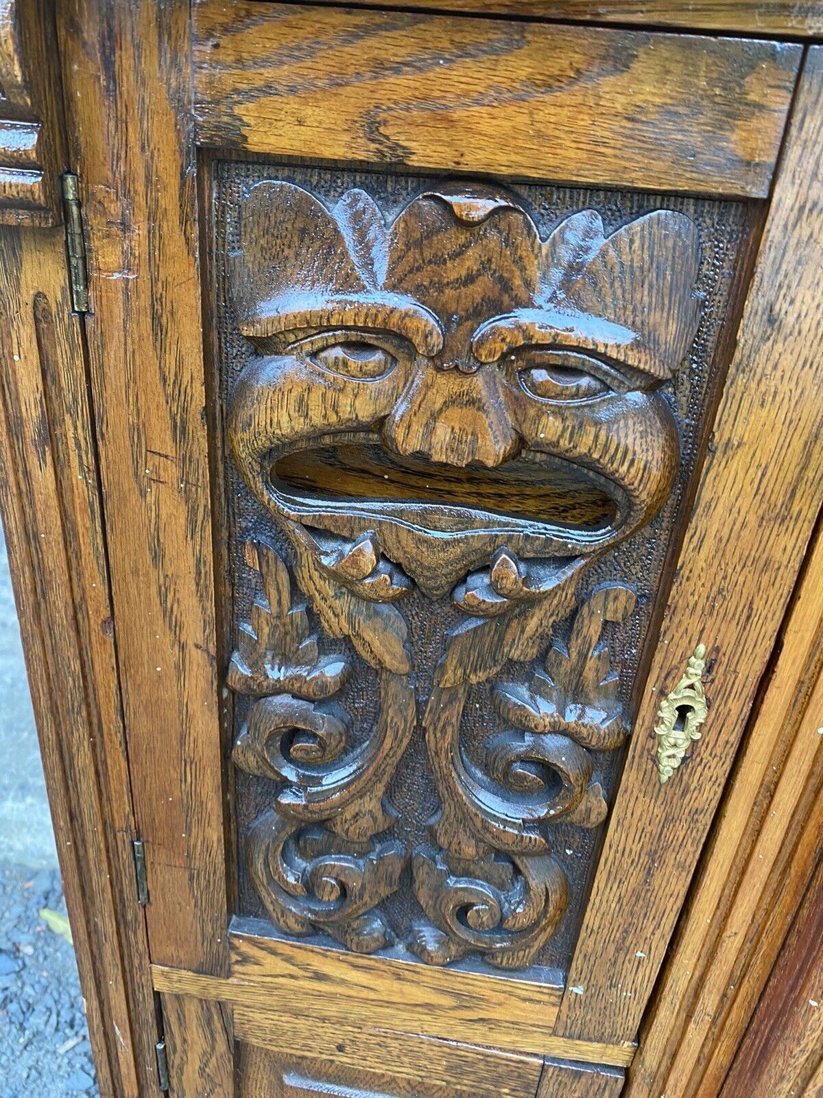 Victorian Oak Barber Shop Bar Cabinet - Antique