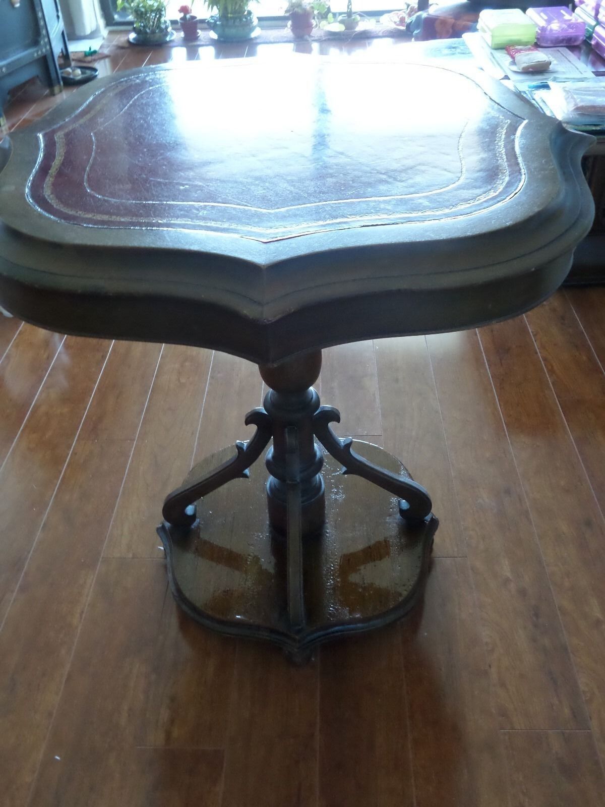 Art Deco Mahogany Table with Embossed Leather Top