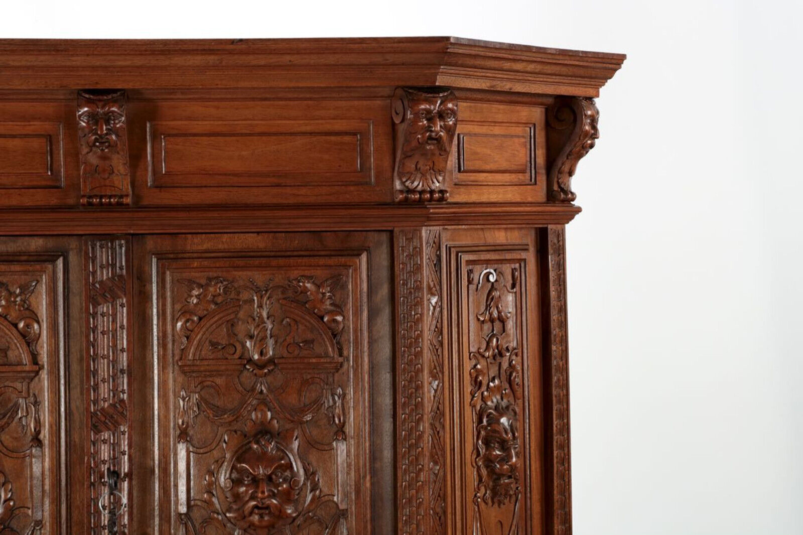 French Gothic Revival Carved Walnut Cupboard Cabinet, 1880
