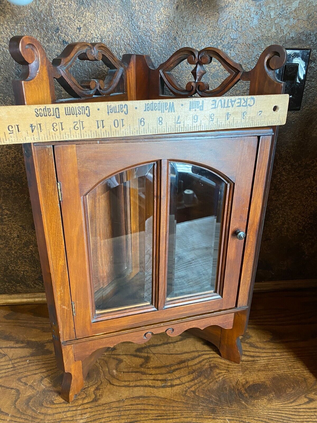 Eastlake Walnut Corner Cabinet with Beveled Glass Doors