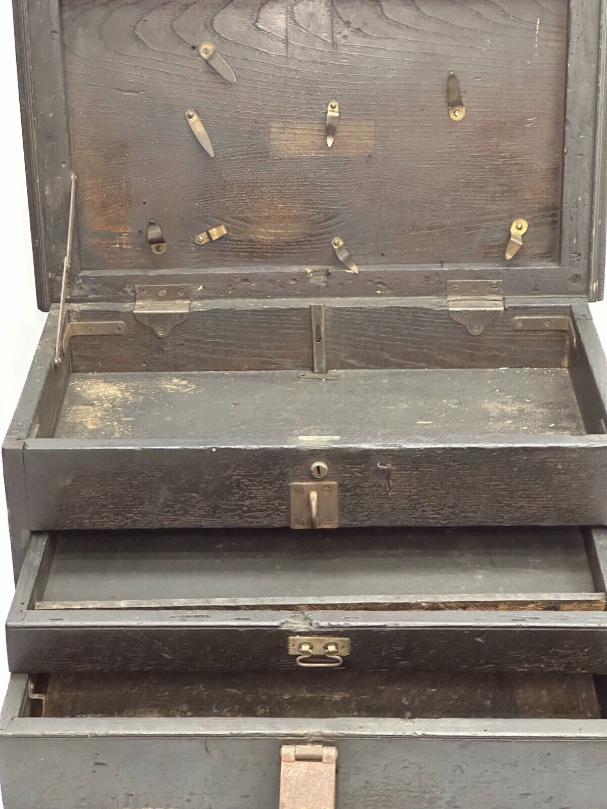 Victorian Oak 2 Drawer Tool Box Cabinet - 1880s