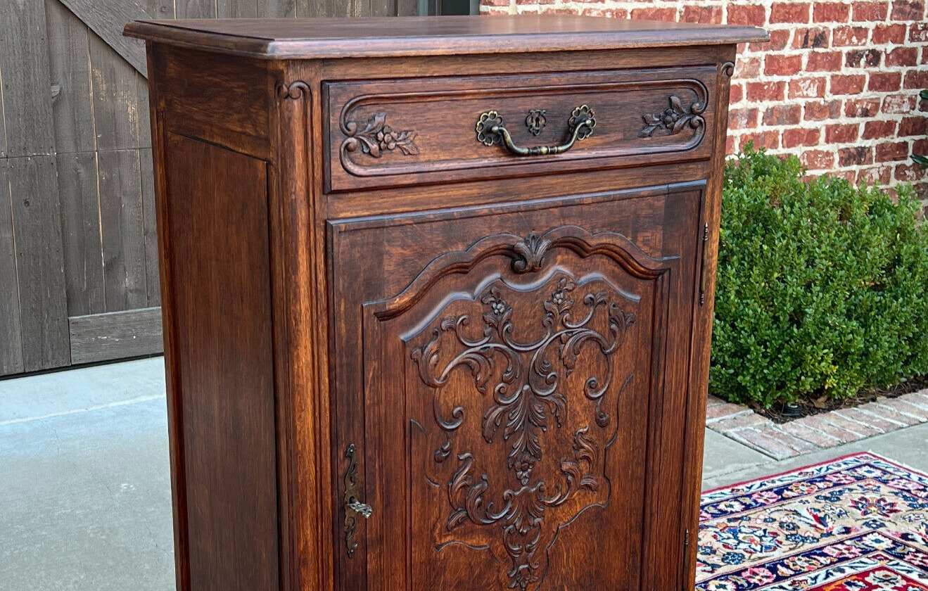 French Louis XV Style Carved Oak Tall Cabinet