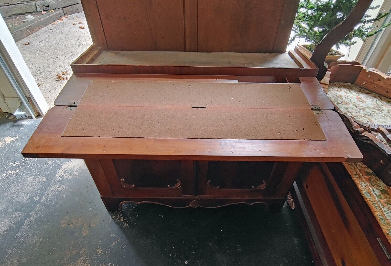 Victorian Hutch with pullout writing desk and mahogany cabinets