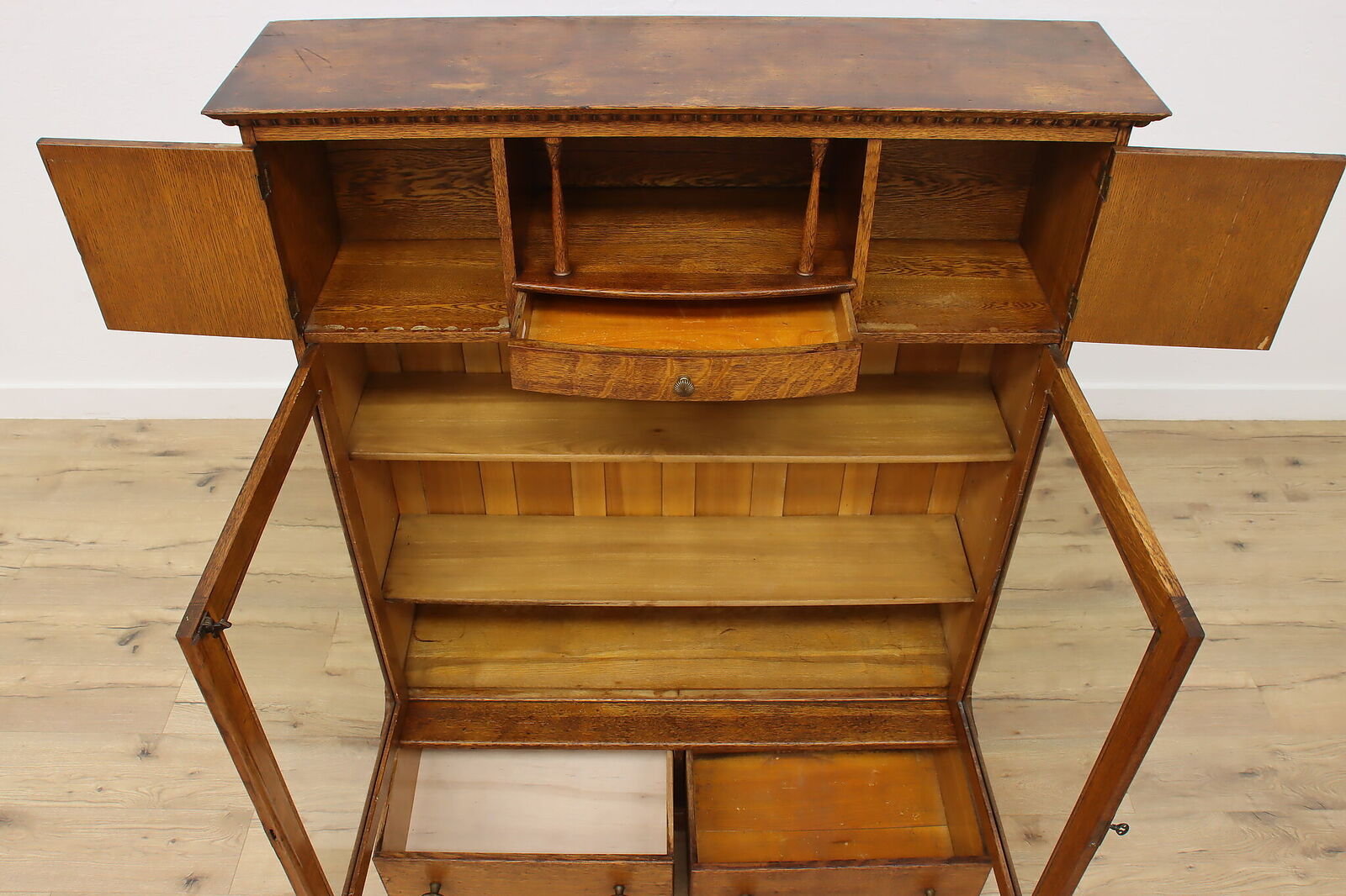 Victorian Carved Oak Display Cabinet or Bookcase #49577