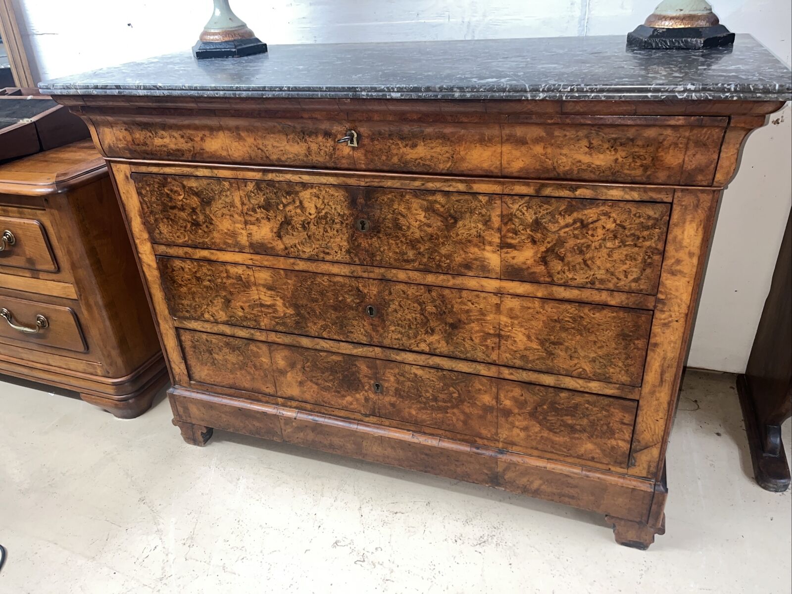 Louis Philippe Walnut Marble Top Commode Chest Drawers