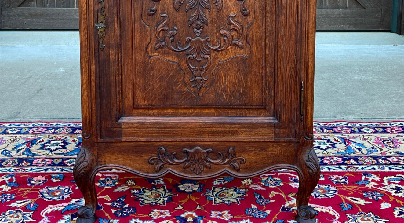 French Louis XV Style Carved Oak Tall Cabinet