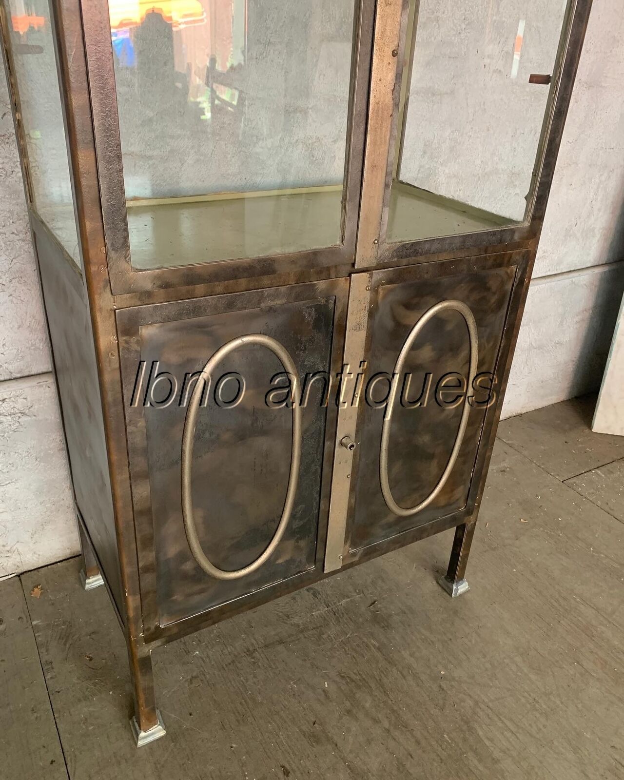 Early 1900s Medical Asylum Drugs Cabinet: Steel & Glass