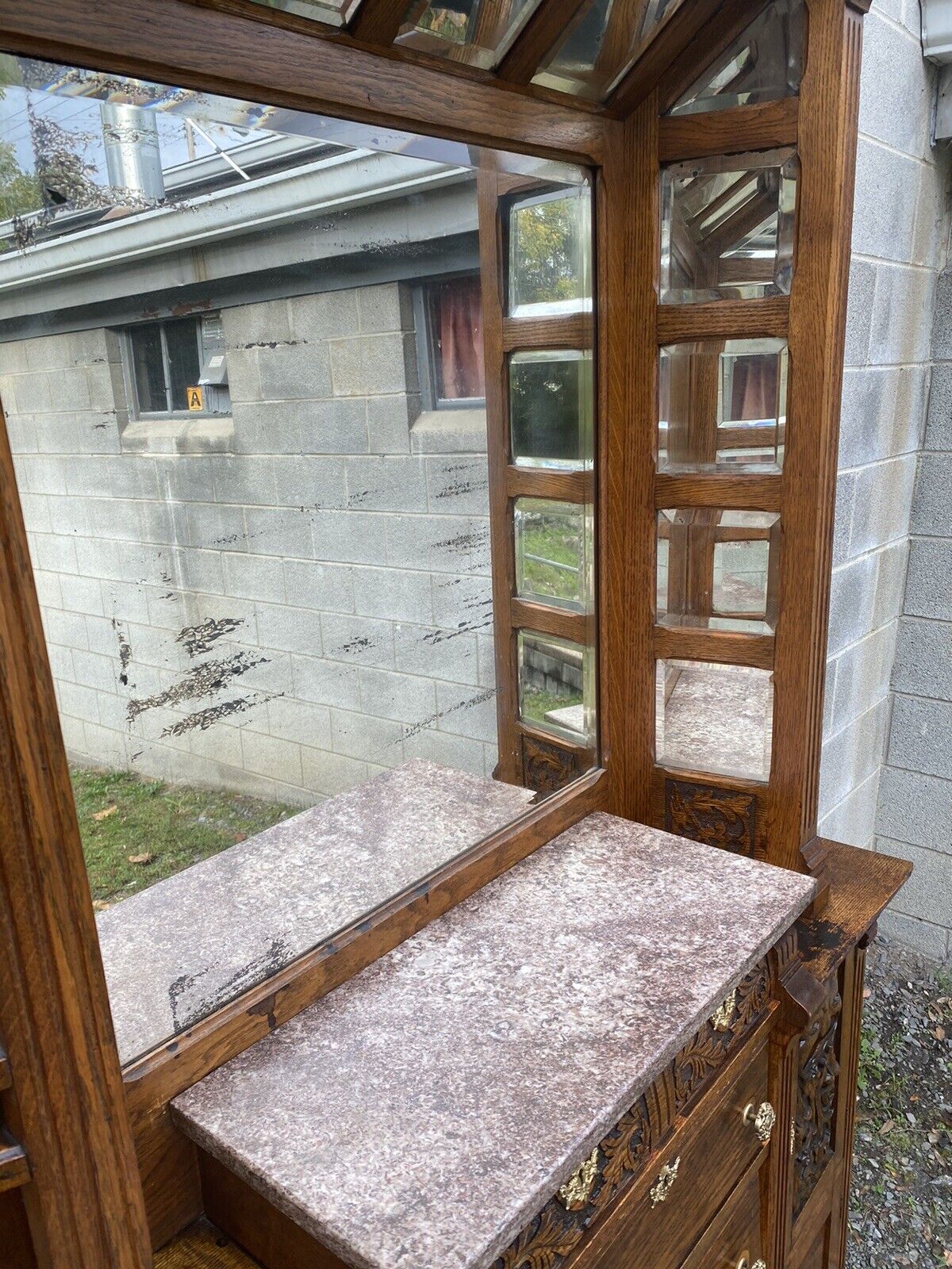 Victorian Oak Barber Shop Bar Cabinet - Antique