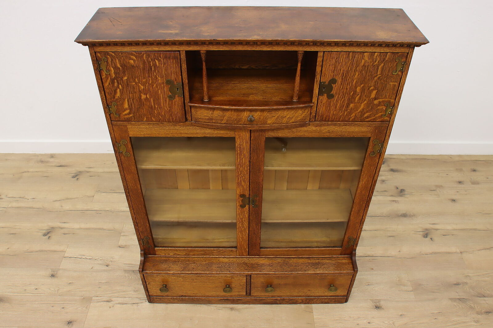 Victorian Carved Oak Display Cabinet or Bookcase #49577