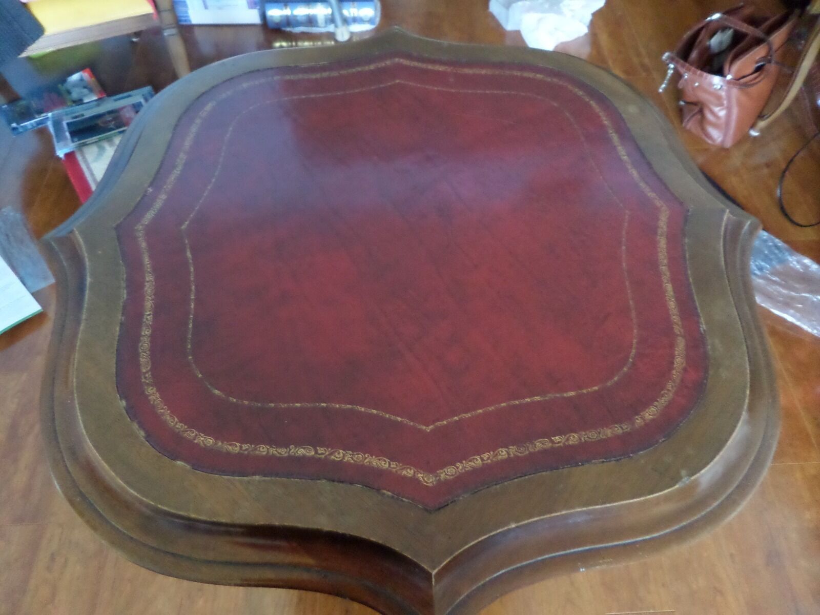 Art Deco Mahogany Table with Embossed Leather Top