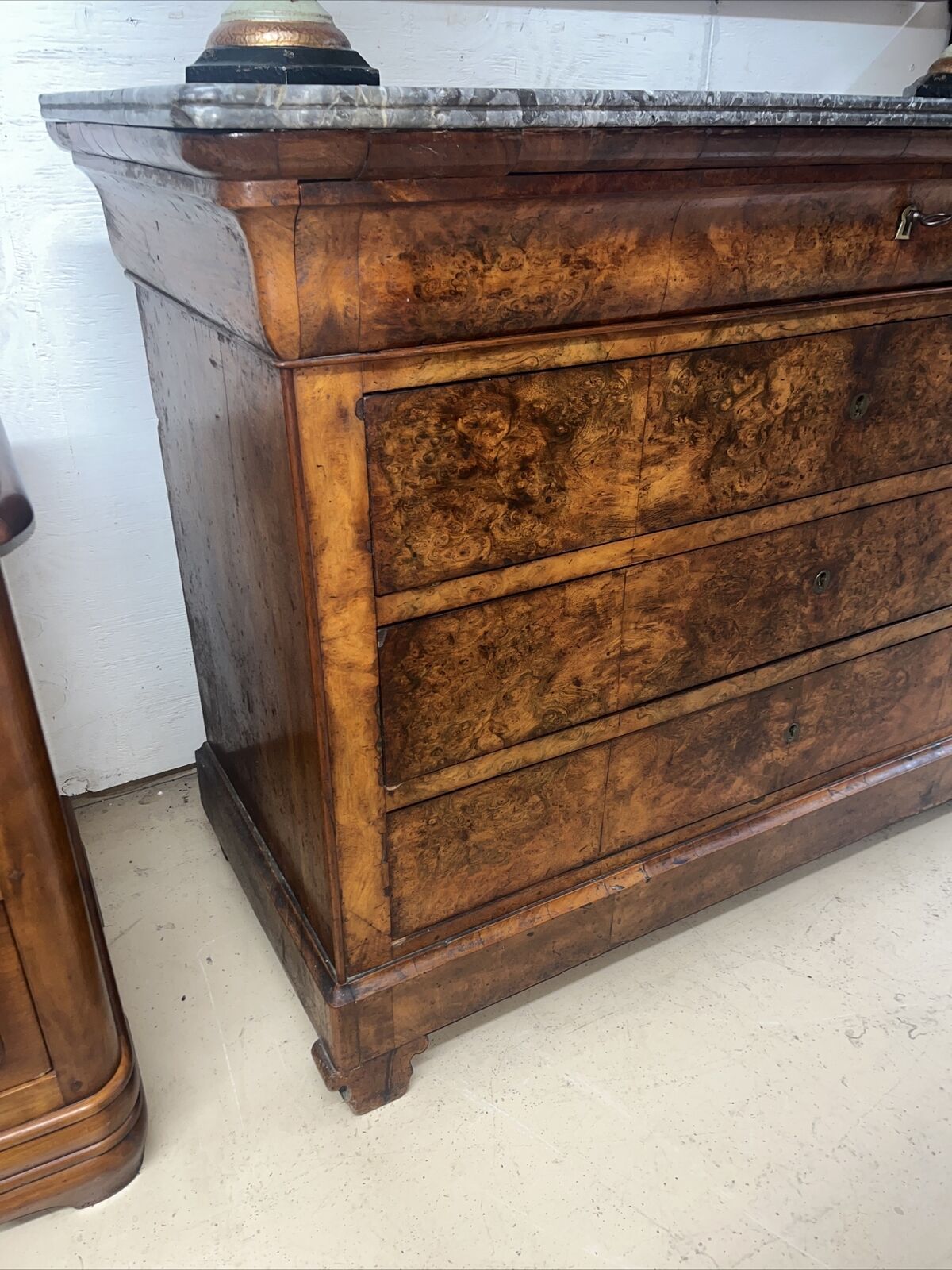 Louis Philippe Walnut Marble Top Commode Chest Drawers