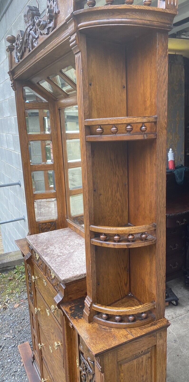 Victorian Oak Barber Shop Bar Cabinet - Antique