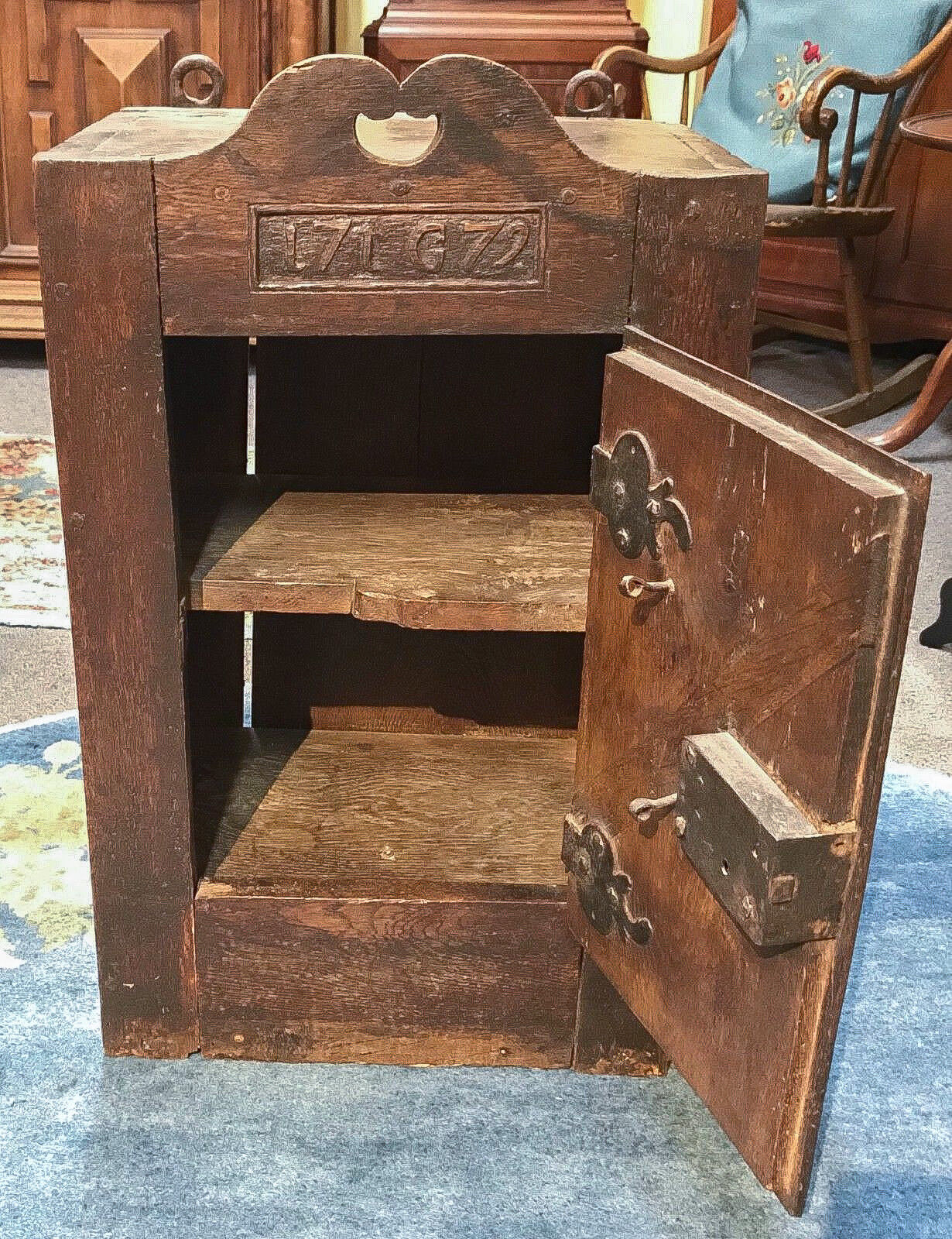 D.1779 Oak Wall Cupboard with Initialed Hardware