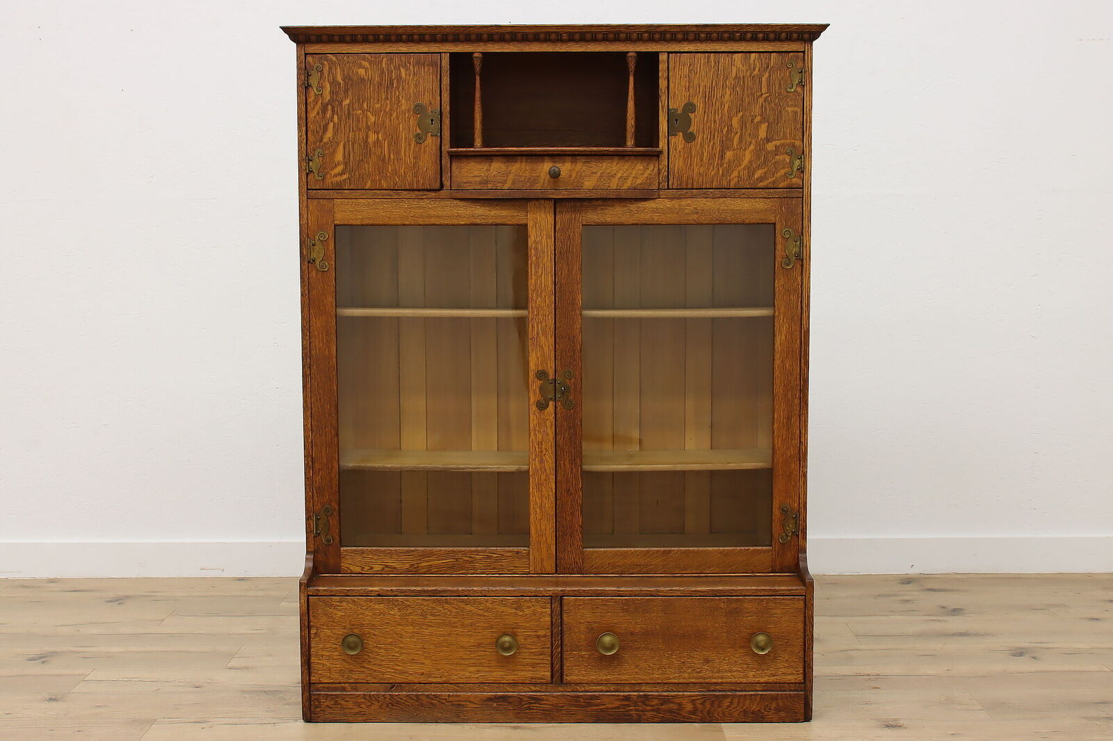 Victorian Carved Oak Display Cabinet or Bookcase #49577