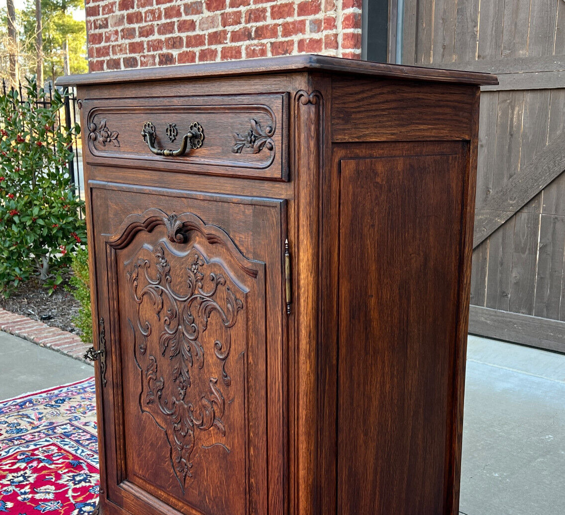 French Louis XV Style Carved Oak Tall Cabinet