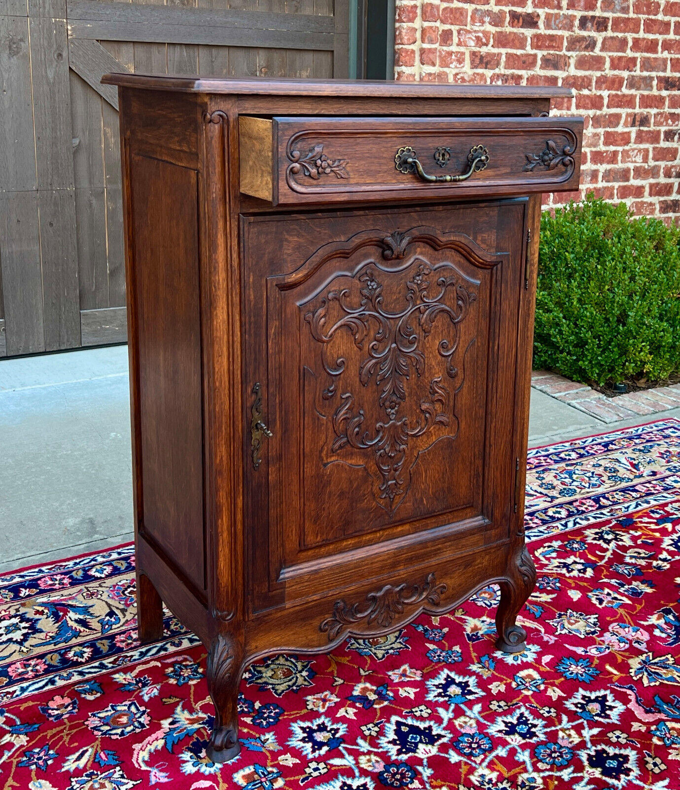 French Louis XV Style Carved Oak Tall Cabinet