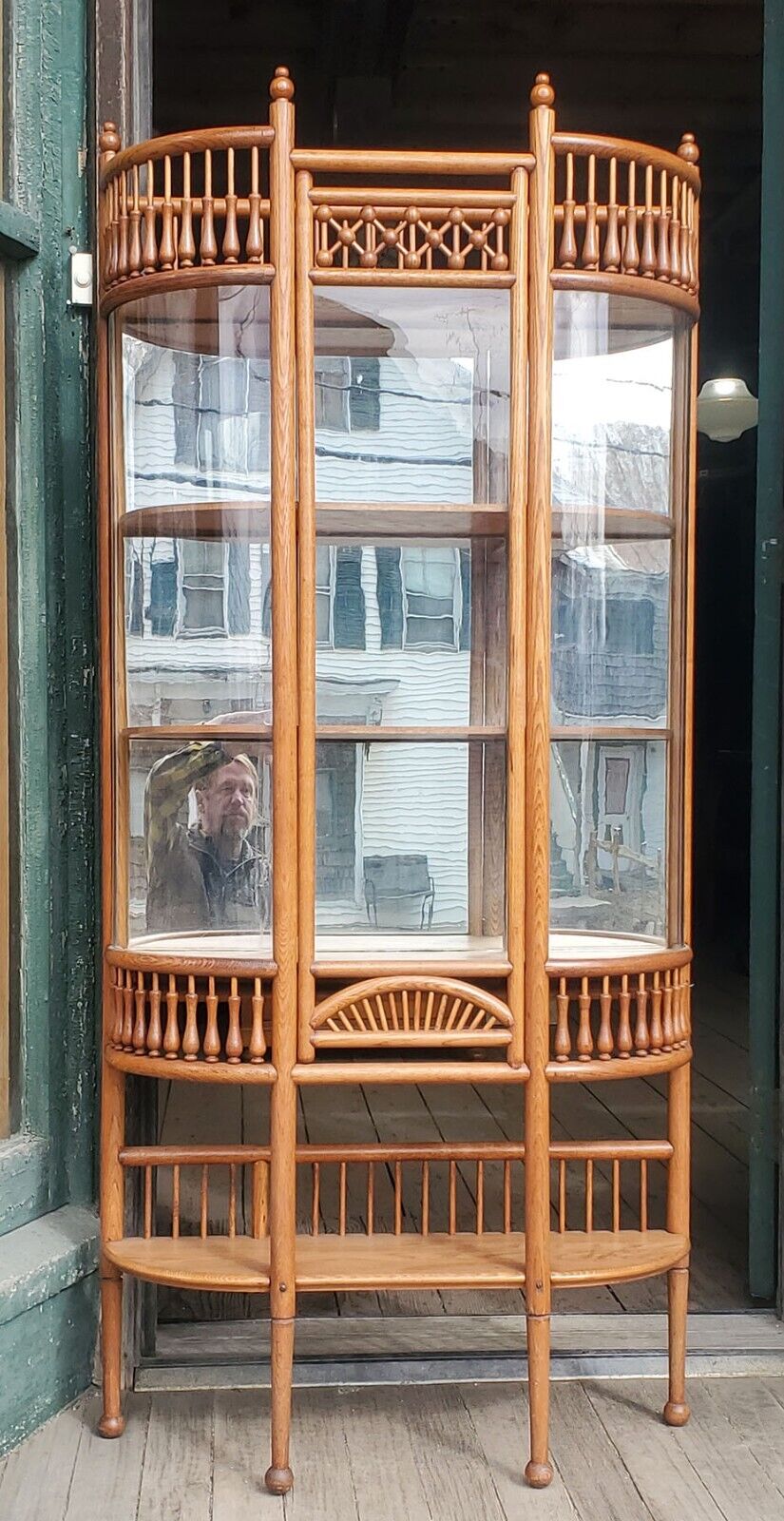 Antique Victorian Oak Stick and Ball China Cabinet
