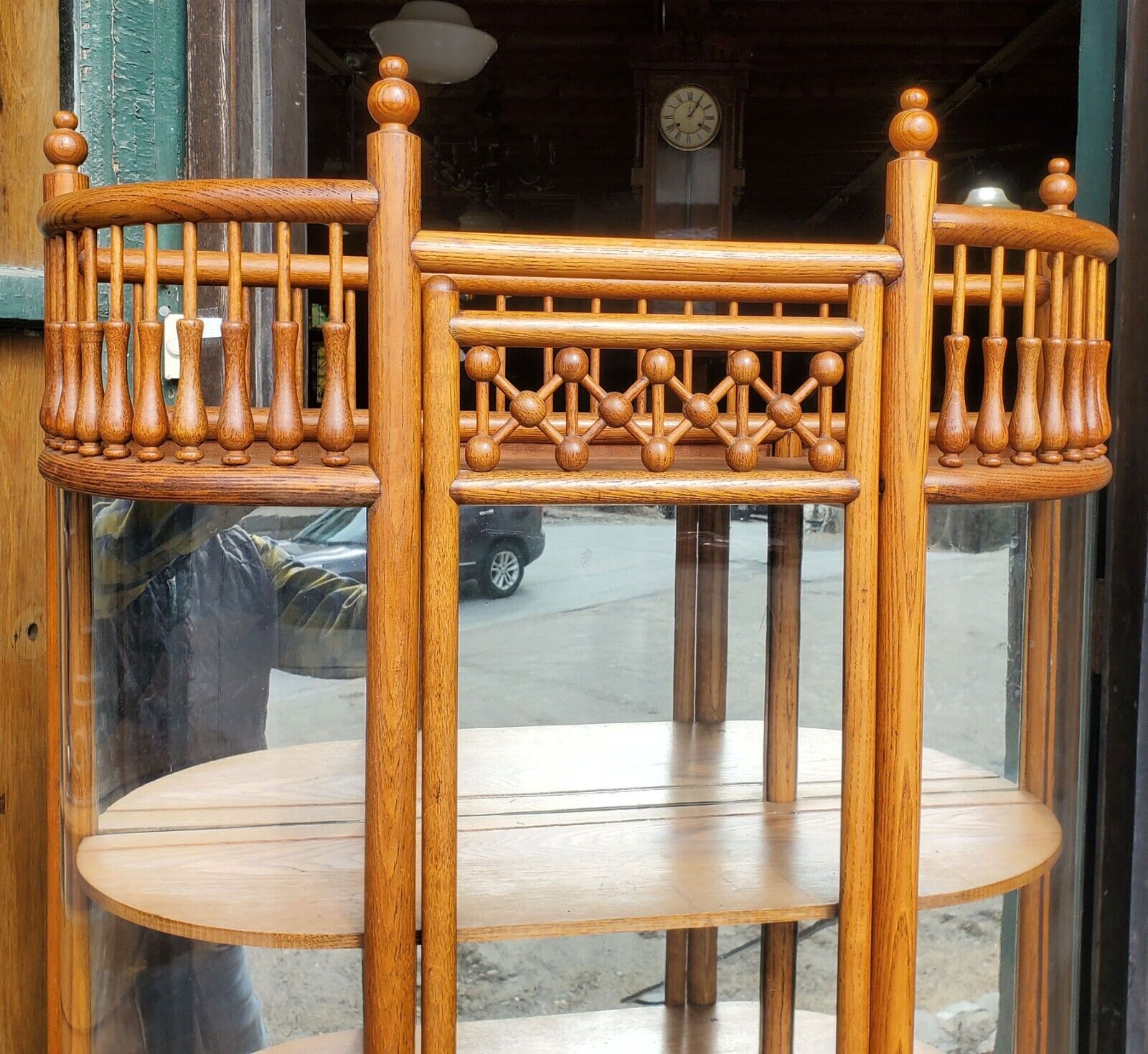 Antique Victorian Oak Stick and Ball China Cabinet