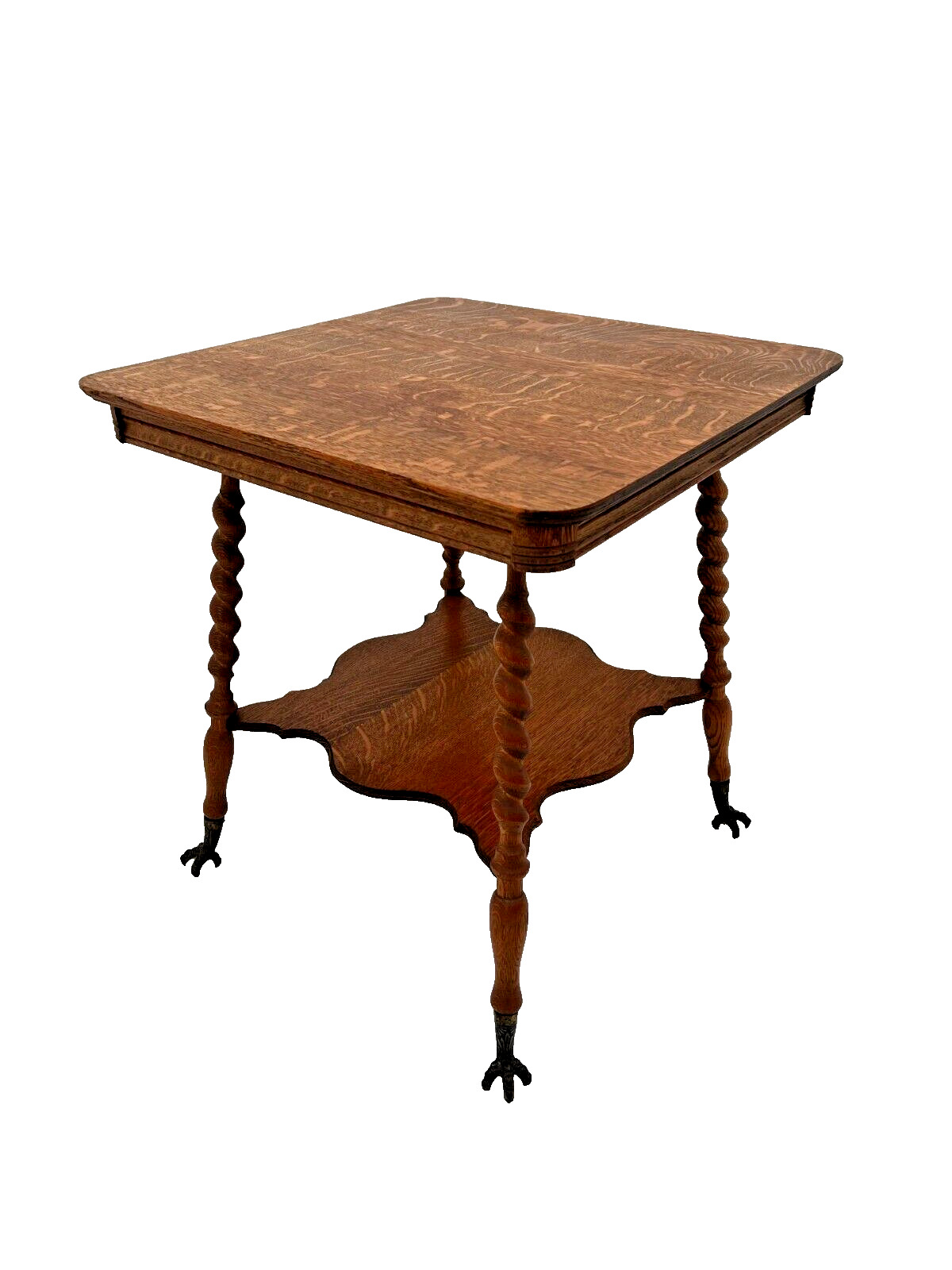 Victorian Oak Table with Barley Twist Legs & Glass Ball and Claw Feet