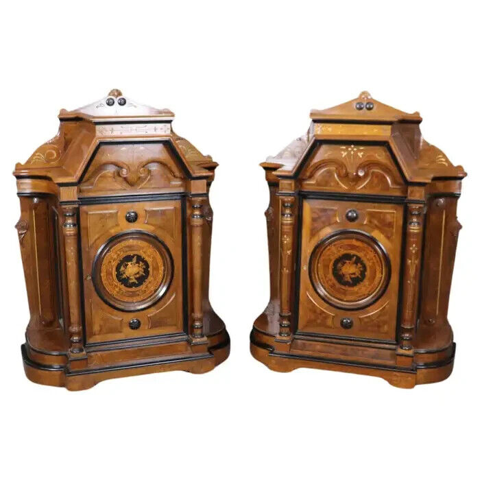 Pair of American Renaissance Revival Victorian Pedestal Cabinets
