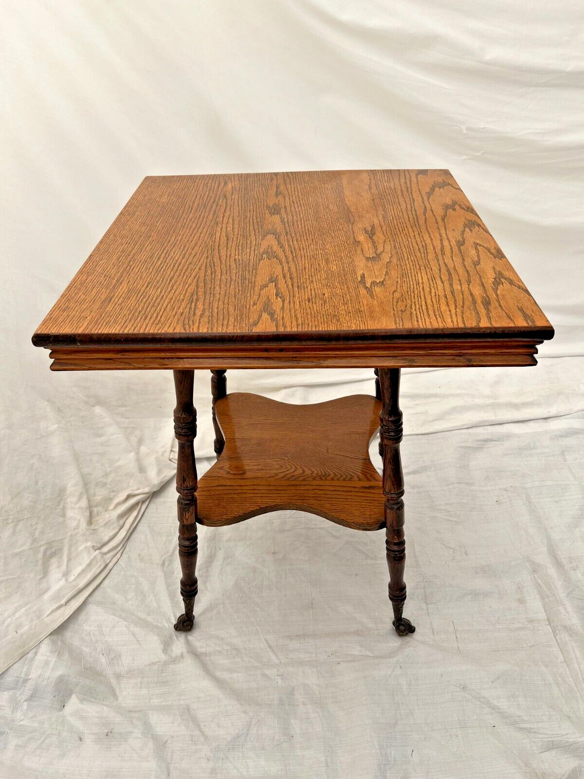 Victorian Oak Table with Carved Legs and Glass Balls