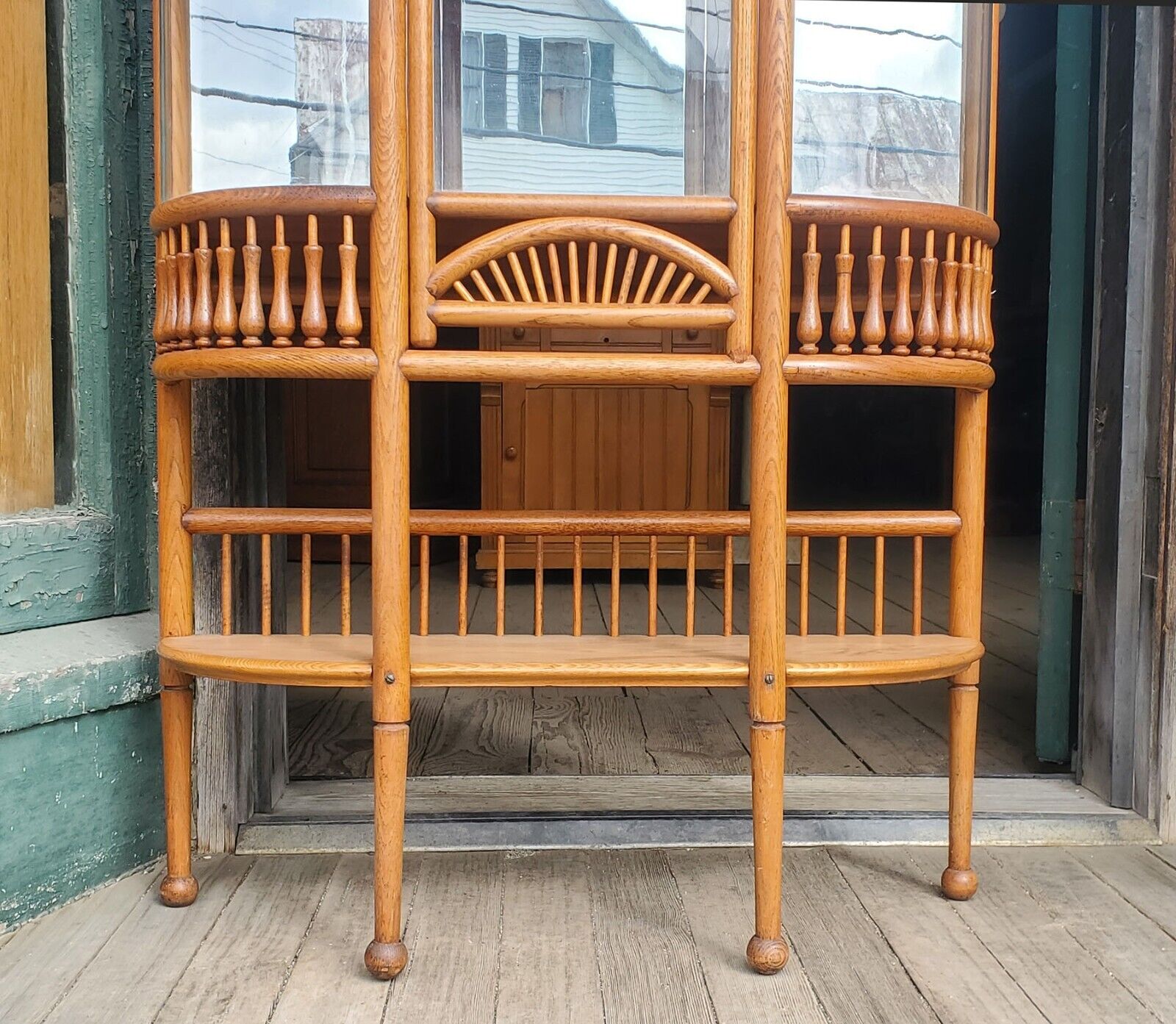 Antique Victorian Oak Stick and Ball China Cabinet