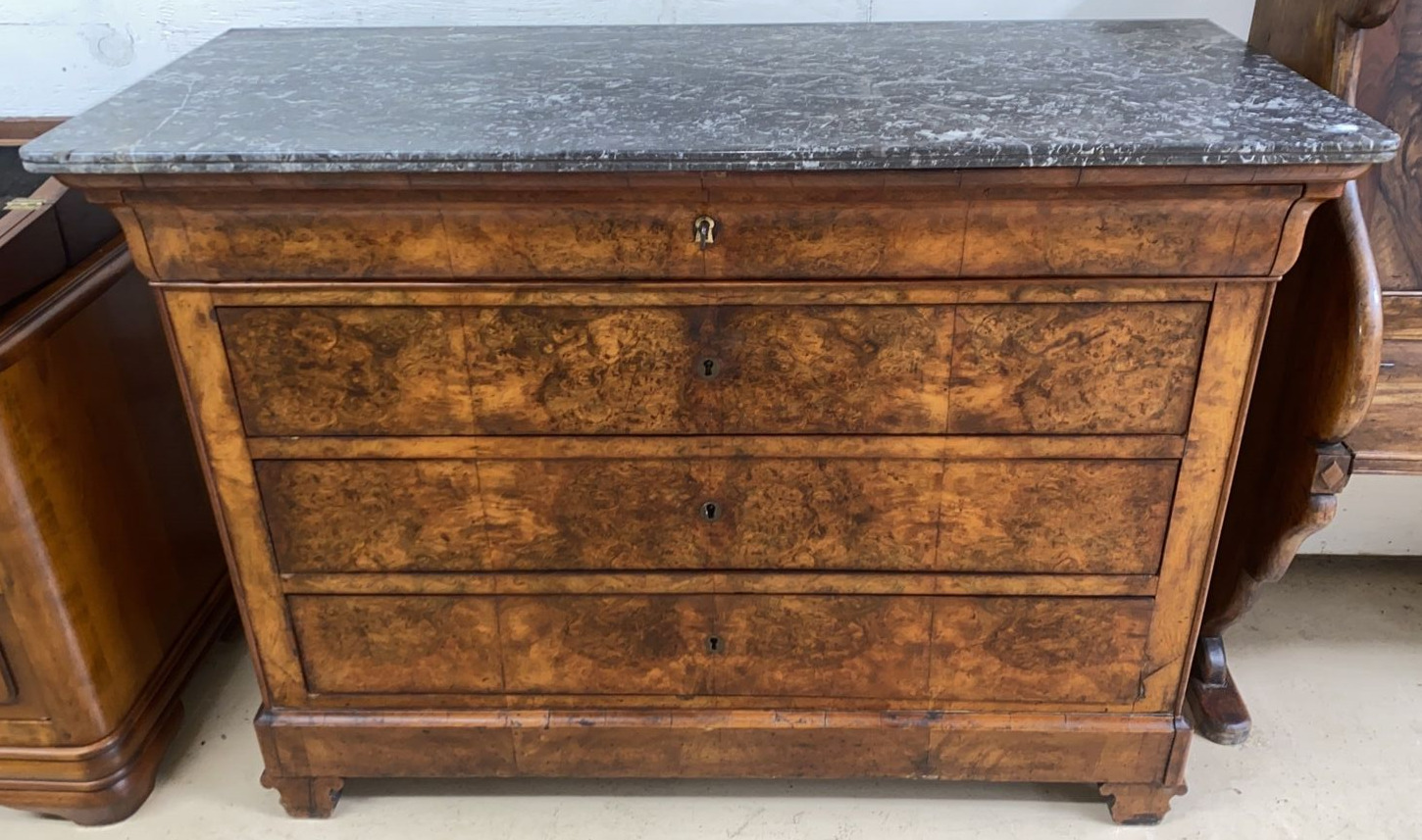 Louis Philippe Walnut Marble Top Commode Chest Drawers