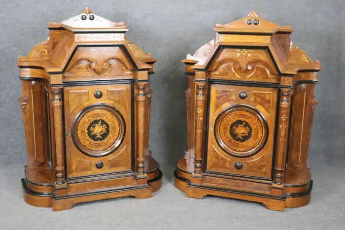 Pair of American Renaissance Revival Victorian Pedestal Cabinets