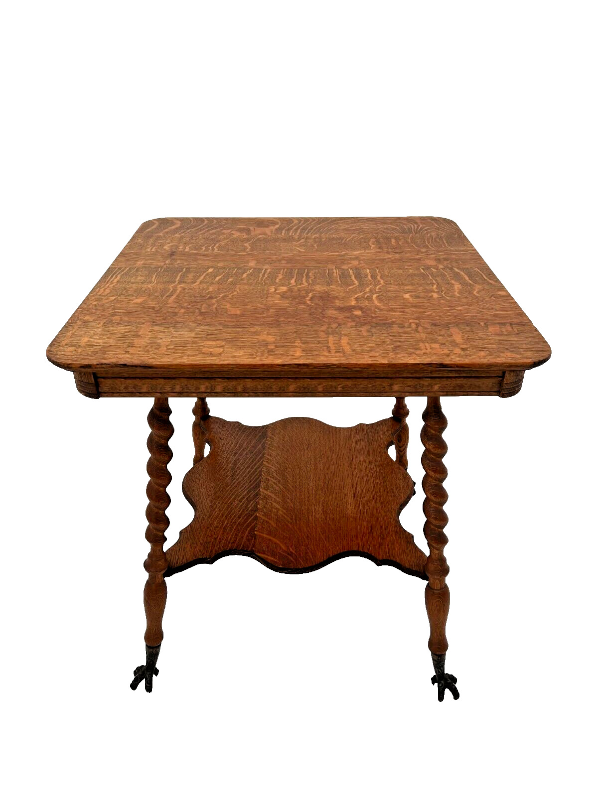 Victorian Oak Table with Barley Twist Legs & Glass Ball and Claw Feet