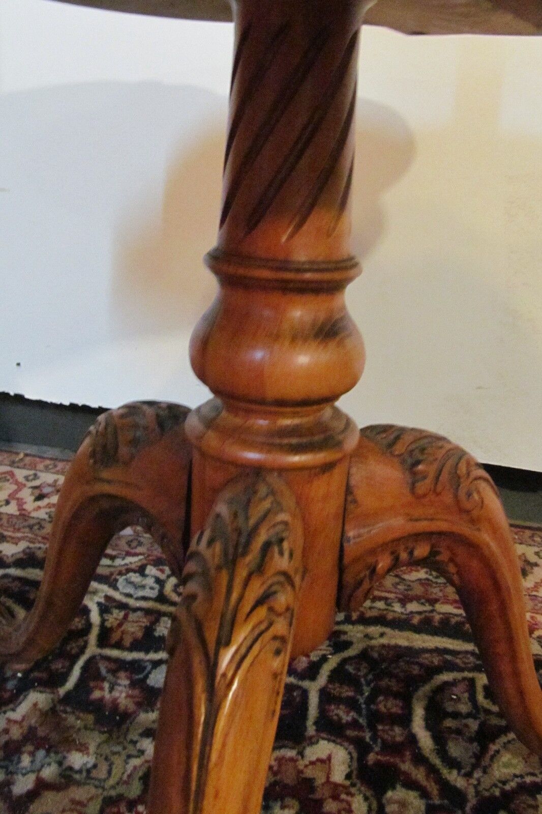 French Carved Satinwood 2 Tier Table with Snail Feet