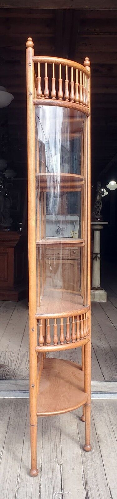 Antique Victorian Oak Stick and Ball China Cabinet