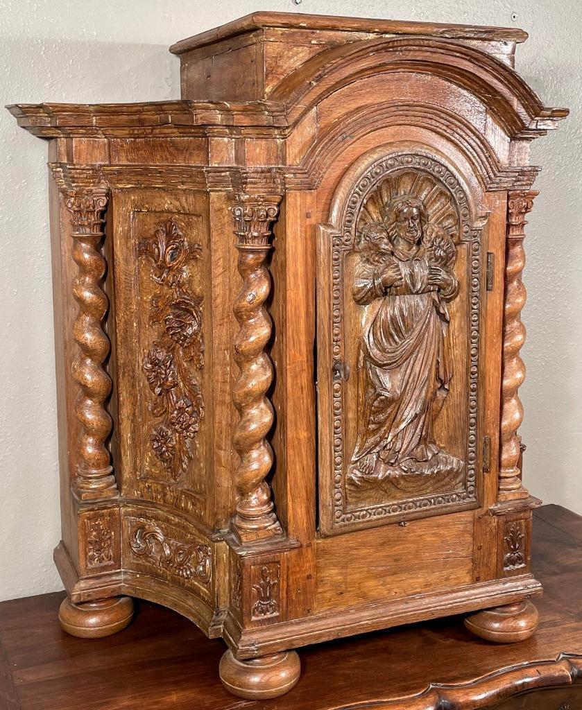 18th Century Antique Oak Tabernacle Shrine Cabinet