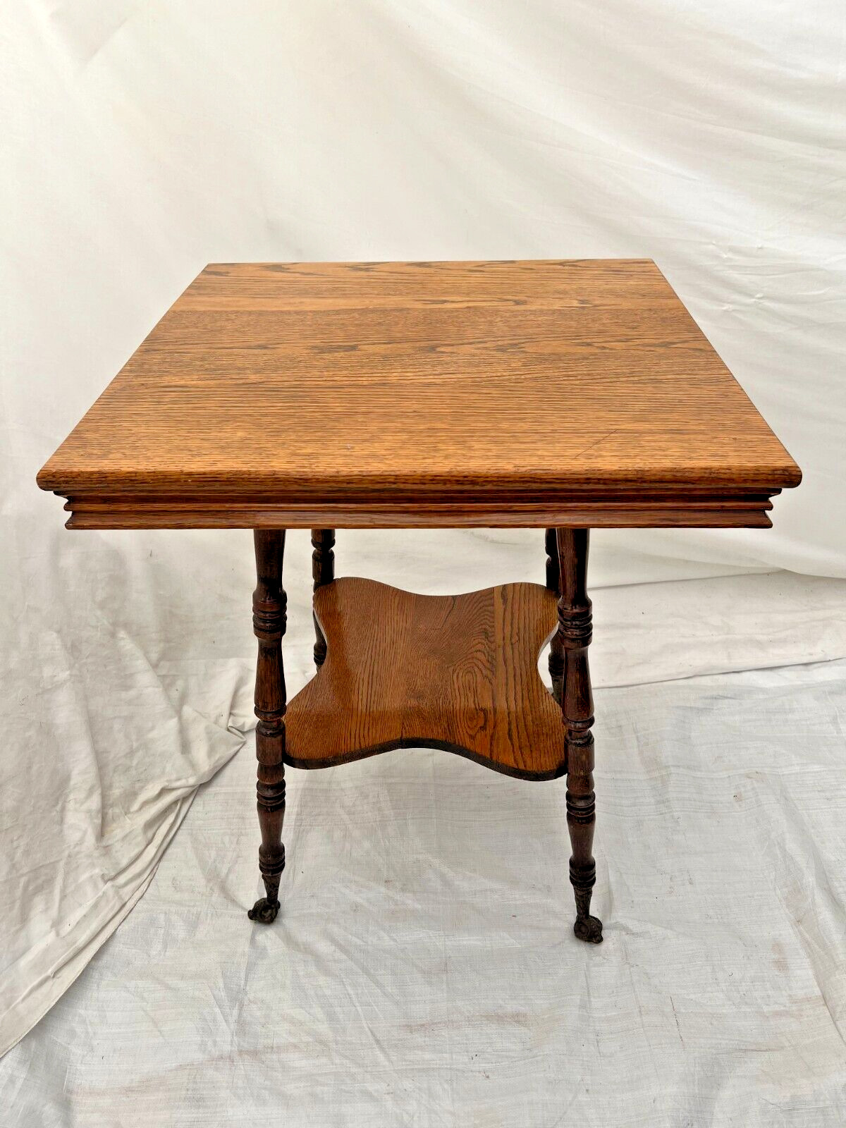 Victorian Oak Table with Carved Legs and Glass Balls
