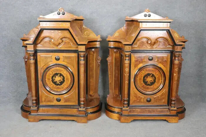 Pair of American Renaissance Revival Victorian Pedestal Cabinets