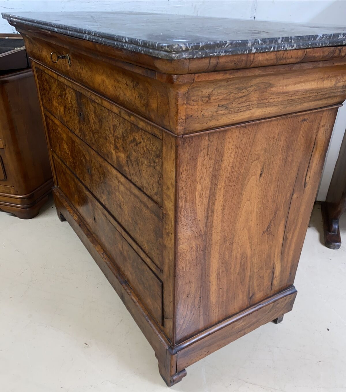 Louis Philippe Walnut Marble Top Commode Chest Drawers