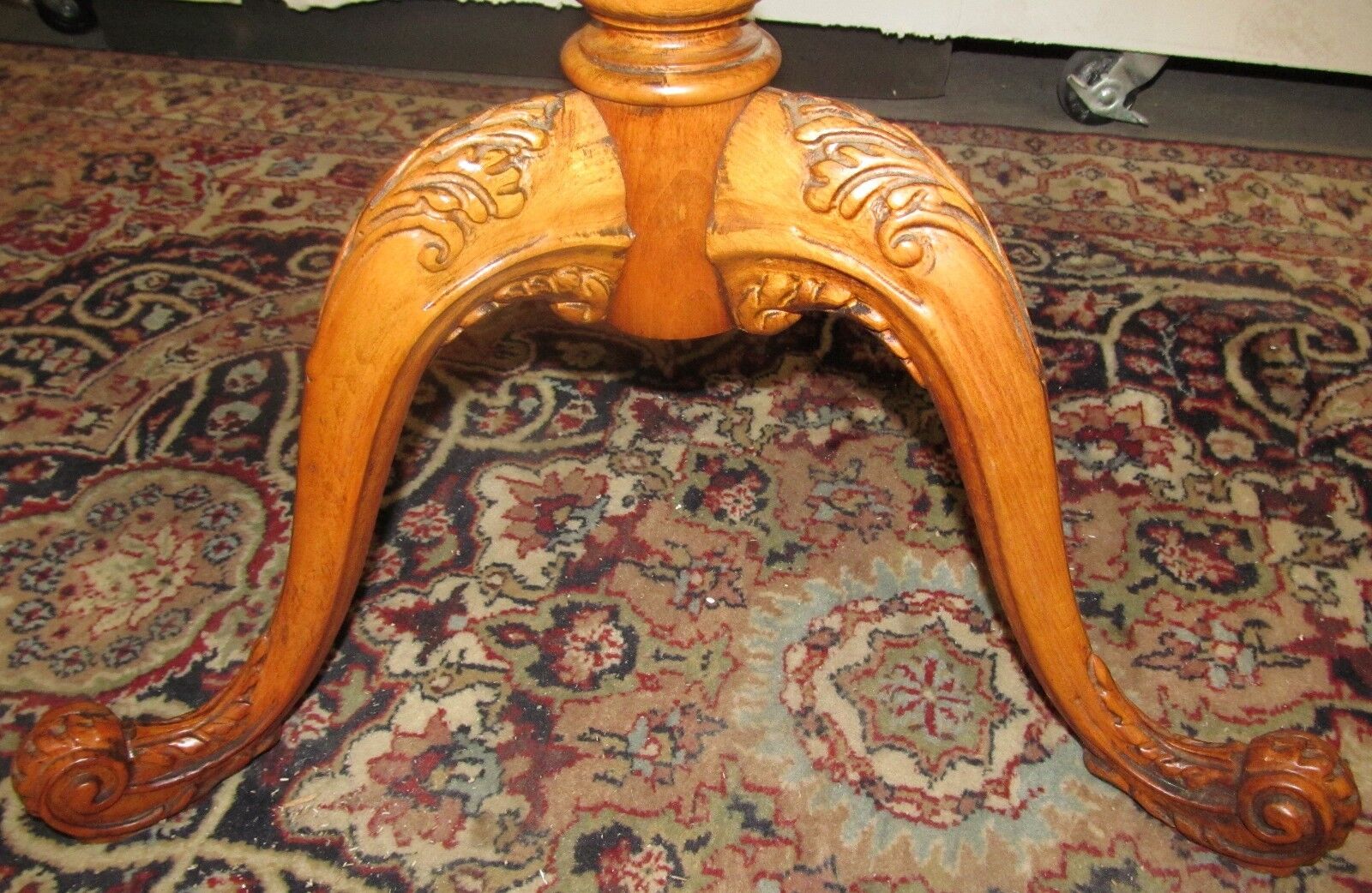 French Carved Satinwood 2 Tier Table with Snail Feet