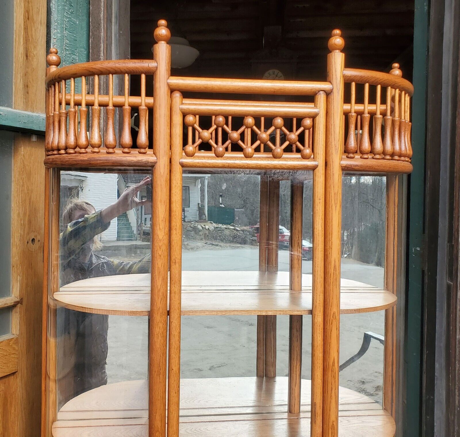 Antique Victorian Oak Stick and Ball China Cabinet